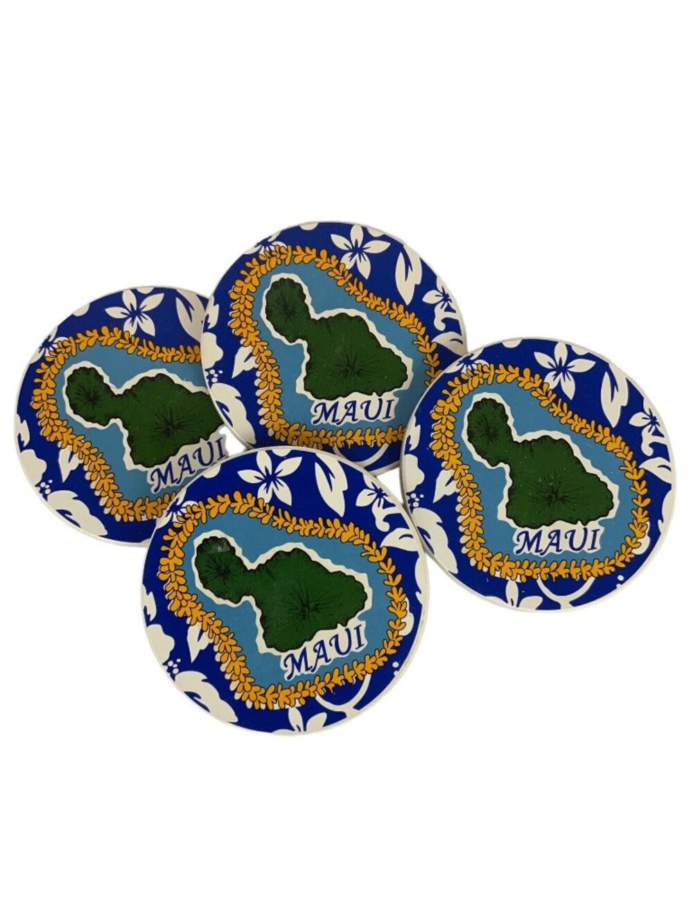 Maui-Themed Ceramic Coasters Set Of 4 With Cork Backing & Wooden Stand